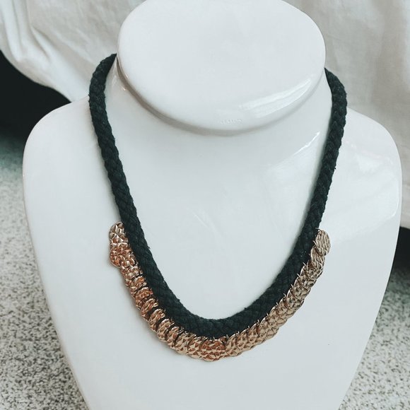 Boho Woven Black Rope and Gold Coin Necklace - Picture 1 of 4